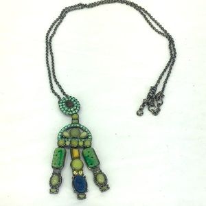 Cabi St Tropez fringe stone Necklace 30" with 4" pendant gunmetal